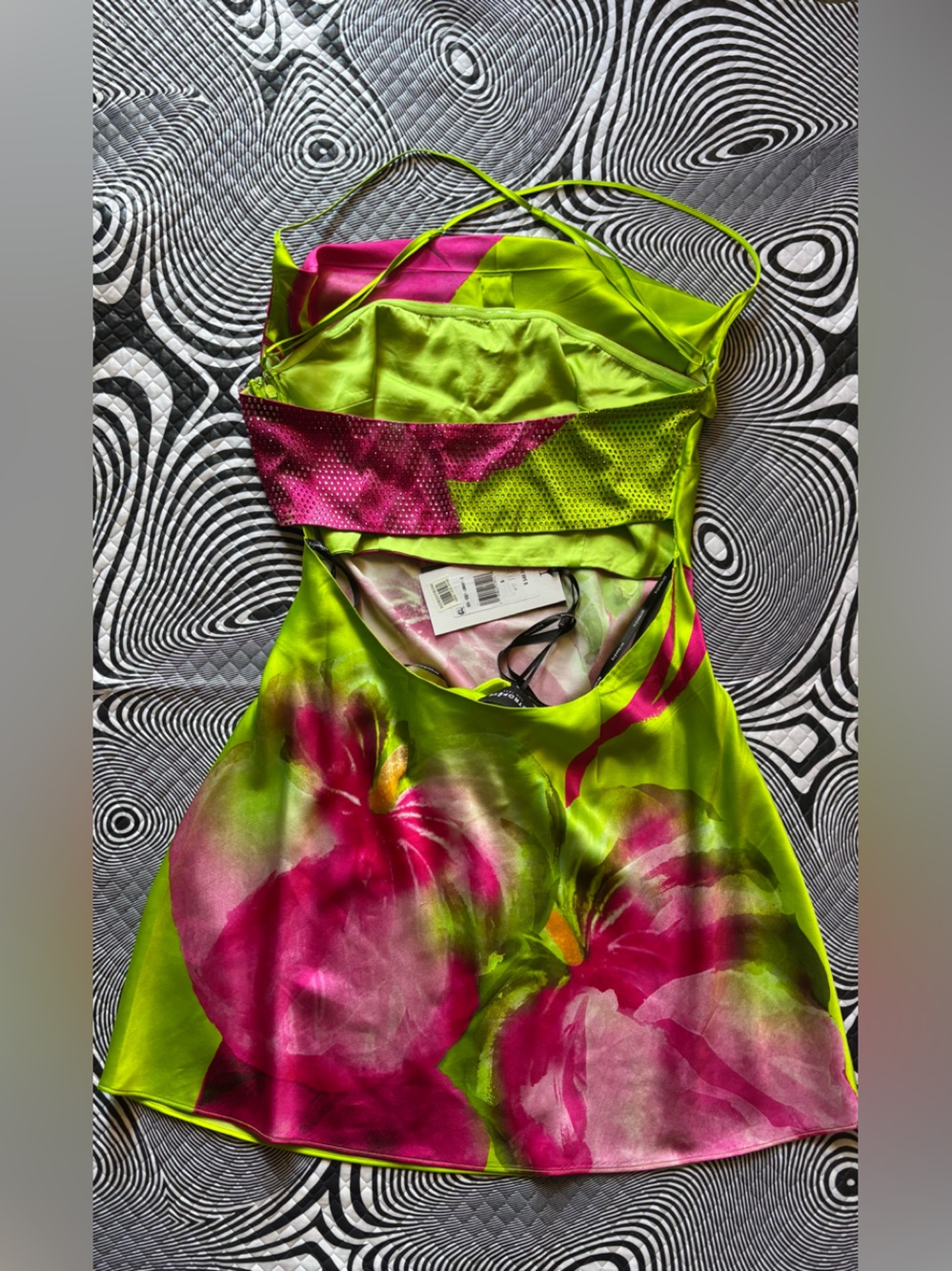 Retrofete Neon Lime & Hot Pink Silk Mini Dress - Picture 6 of 9